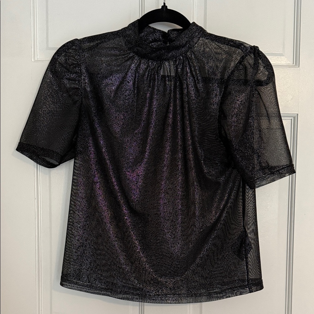 Divided Black Sheer Blouse with Purple Tint